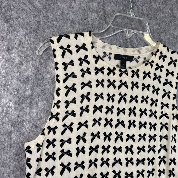 J Crew Classic Merino Wool Shell Top Cream Black Womens Med Bowtie Print *Flaw - Picture 3 of 12